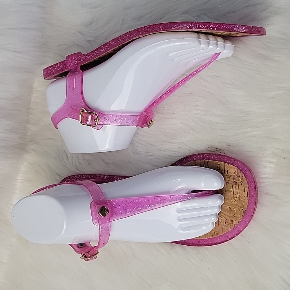 KATE SPADE Yari Pink Glitter Open Toe Thong Jelly Glam Adjustable Strap Sandals
